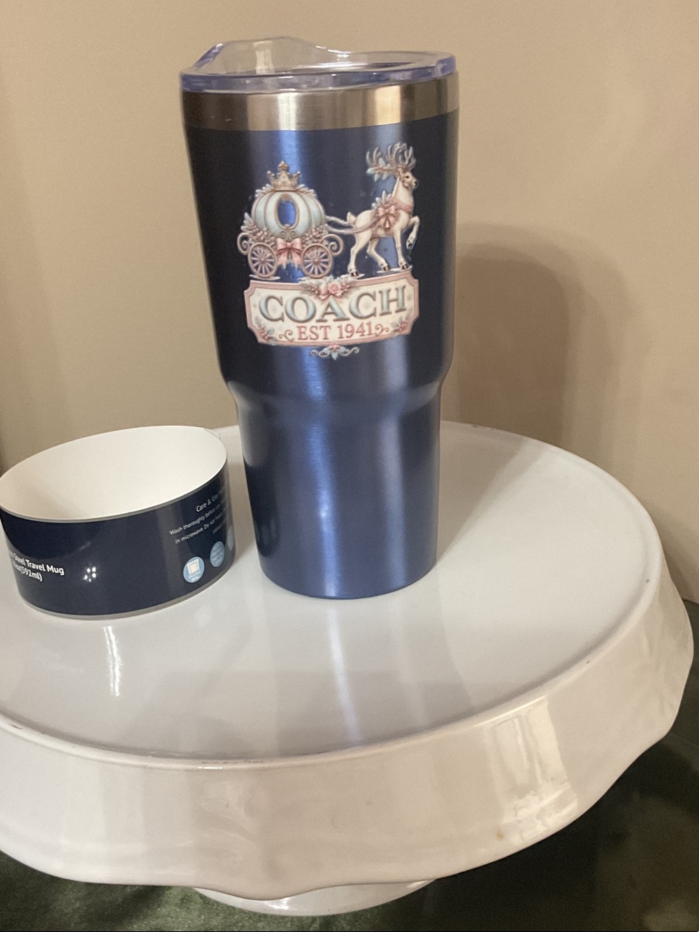 Source Unknown Metallic Navy Travel Tumbler with Coach Crest